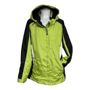 SB Active Bright Green & Black Hooded Winter Jacket Large  100% Polyester Quilte